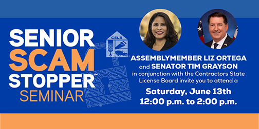 Senior scam stopper seminar event information graphic