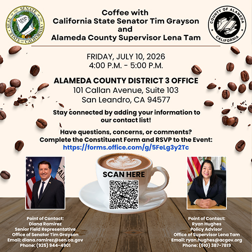 Flyer with details for the Coffee with Senator Grayson event